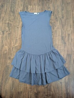Aritzia Wilfred S Slate Blue Sleeveless Layered Ruffle Dress Tiered